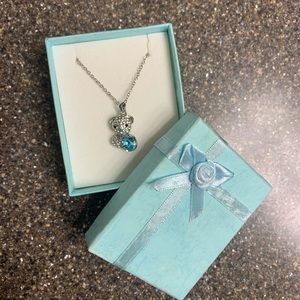 Blue stone bear necklace